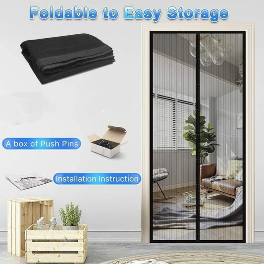 Magnetic Mesh Door Curtains – Anti-Mosquito, Foldable, Hands-Free (Pack of 2)